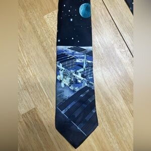 Vintage Space Station Silk Tie Black and Blue RM Style 1999